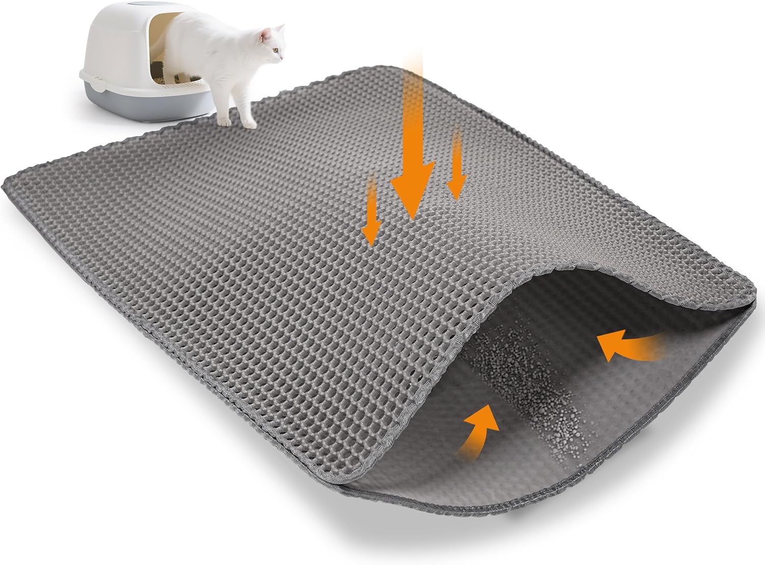 

Large Cat Litter Mat, 120x70cm Double Layer Litter Tray Mat, Honeycomb Design, Waterproof and Non-Slip, Easy Cleaning 120x70cm серый