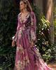 2025 Summer Women's V-Neck Long-Sleeved Printed Swing Dress
