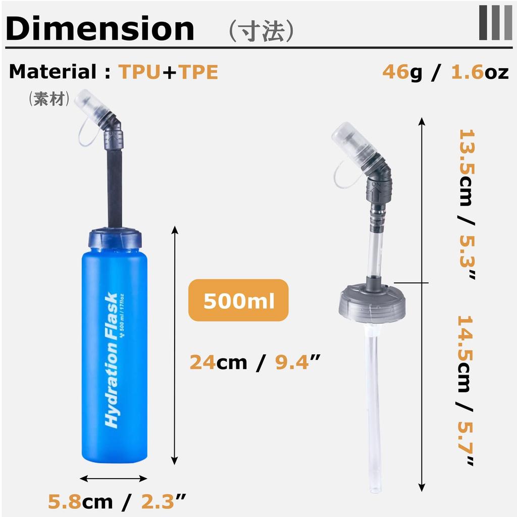YAPJEB Hydration Foldable Soft Water 500ml Soft for Trail and Outdoor Activities 500ml Bottles Two Bottle, Bottle, Flask, Marathons, Running, Cycling,
