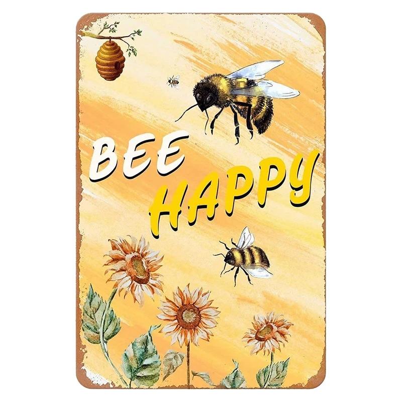 Var Glad Metallplåtskylt Solskenshonungsbi Biodlare Sloganer Retro Vintage Plåtdekoration Väggdekoration Poster