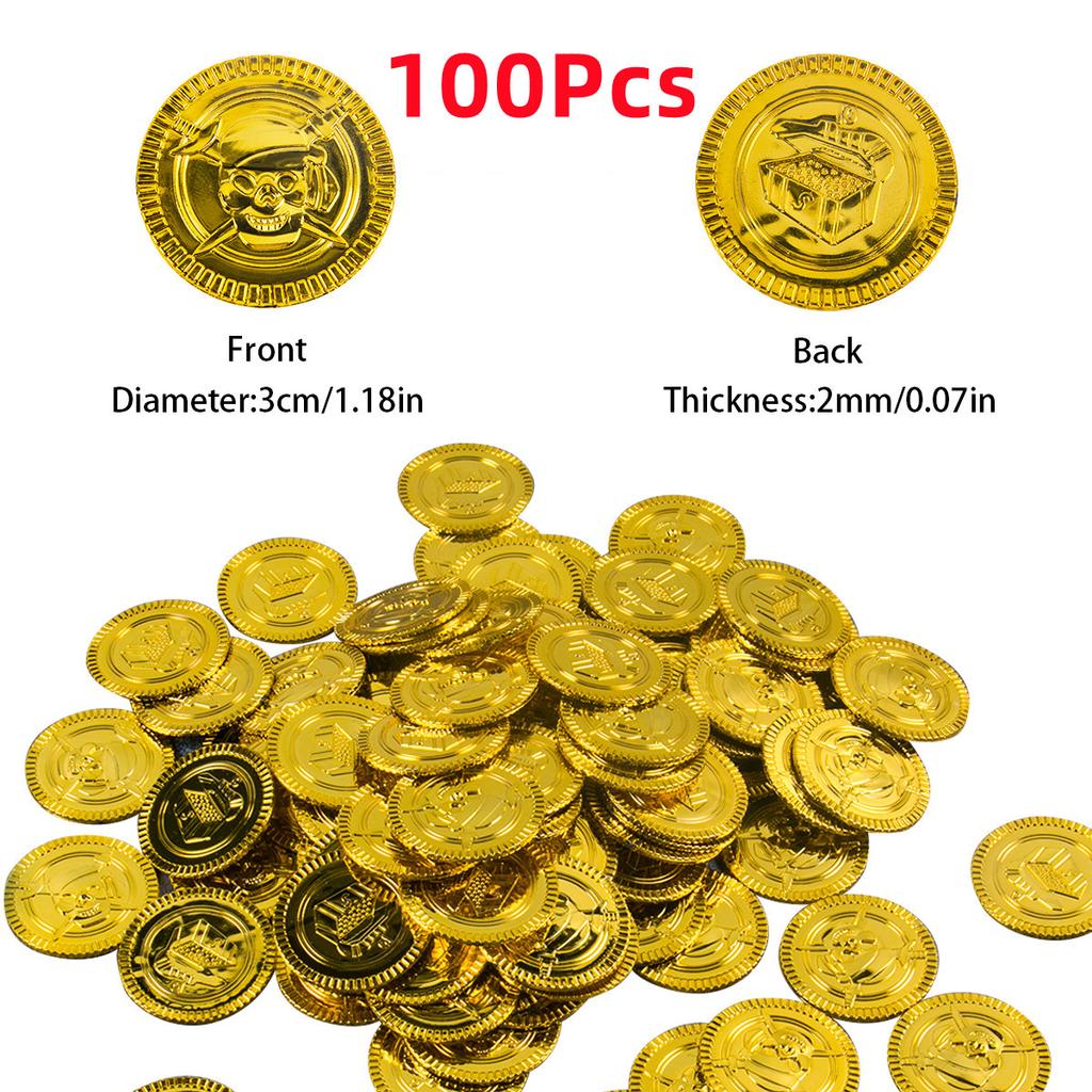Captain Pirate Game Plastic Gold Toy Gold Coin Party Pirate Treasure Box Children'S Dress Up Treasure Box Gold Coin Gift