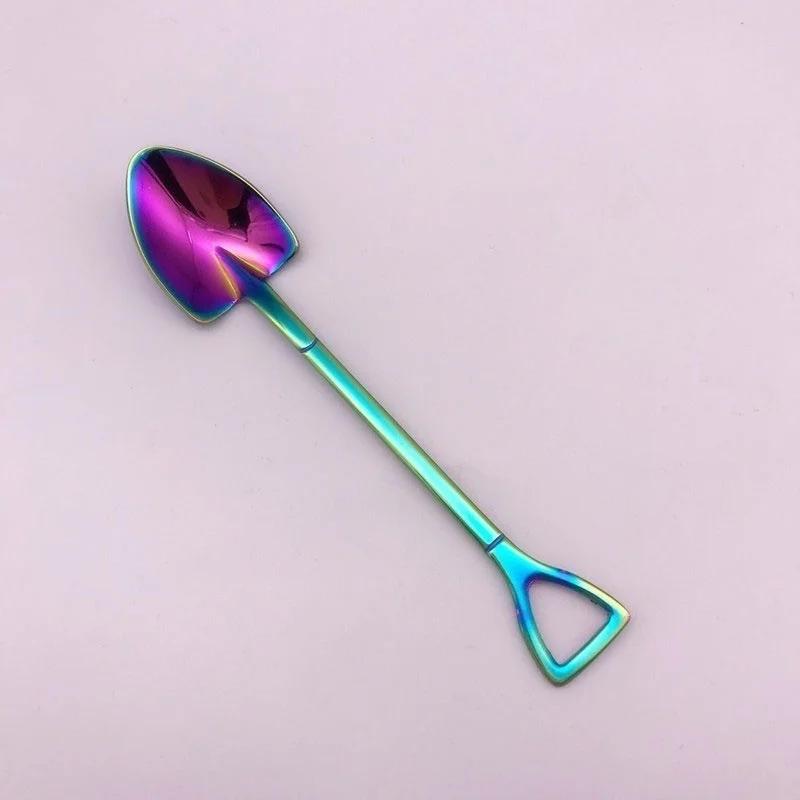 1PCS Creative Shovel Shape Dessert Spoon Stainless Steel Coffee Stirring Spoon Shovel Fork Fruit Fork