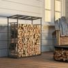 Outdoor log shelter log rack maximum load 2000 kg with waterproof protective cover 185 x 62 x 184 cm black