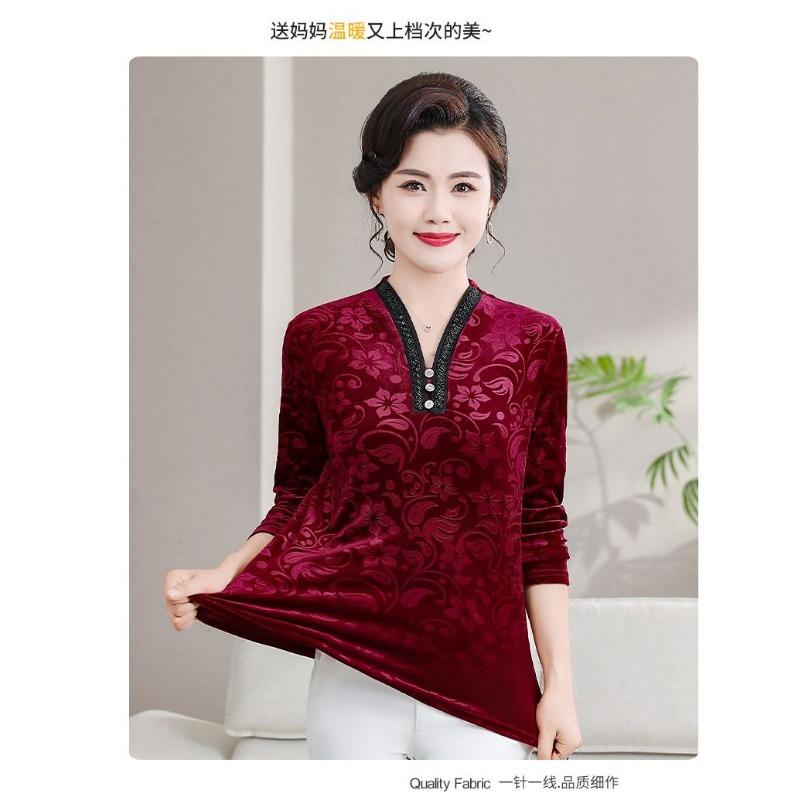 Autumn Fashion Style Bottoming Shirt New Fashion Age-reducing Long-sleeved Top for Middle-aged and Elderly Women