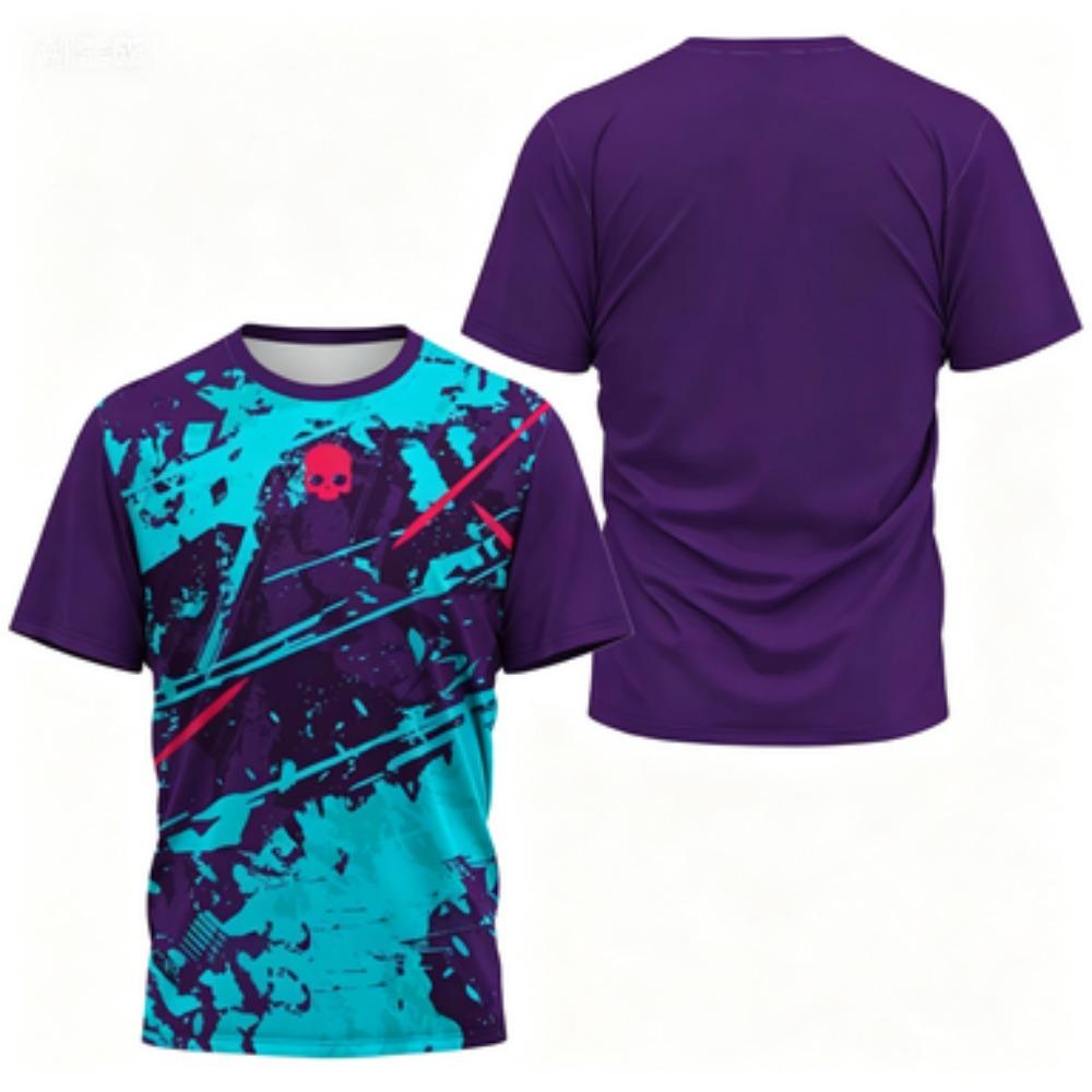 Men's T-shirt Round Neck Short Sleeved Color Printed Tennis Running Casual and Comfortable Outdoor Sportswear Top