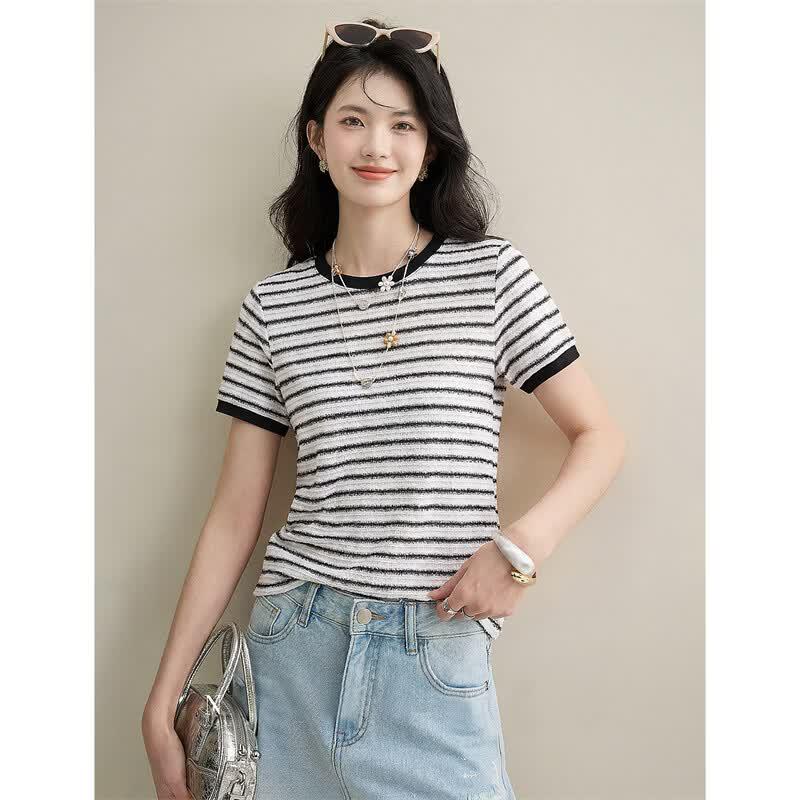 Women's Elegant Striped Short-Sleeve T-Shirt