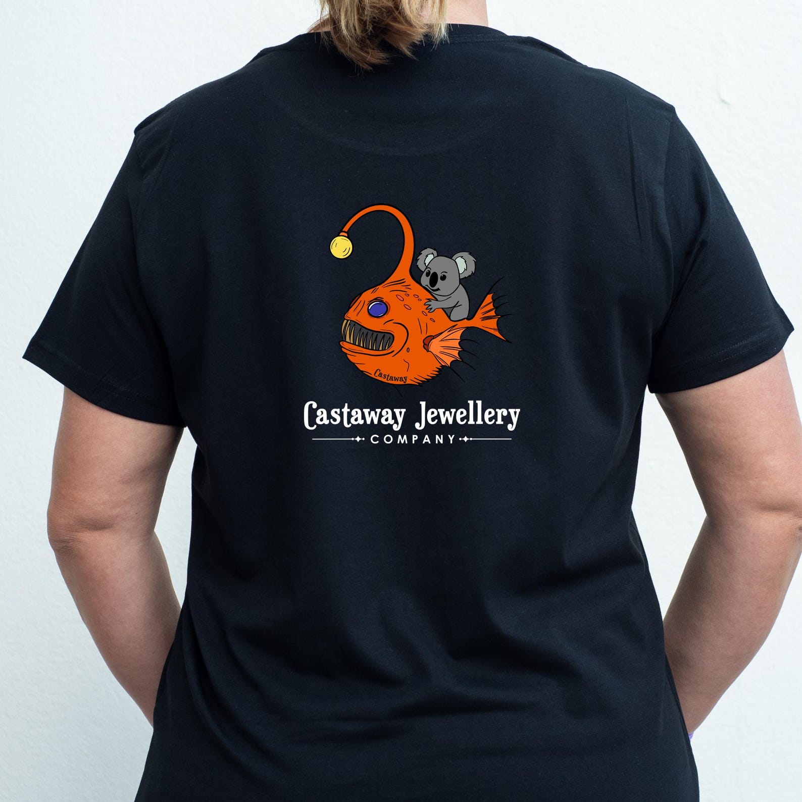 Ladies Deep Sea Duo Tee Shirt Blak - Koala Riding an Angler Fish Tee Shirt L