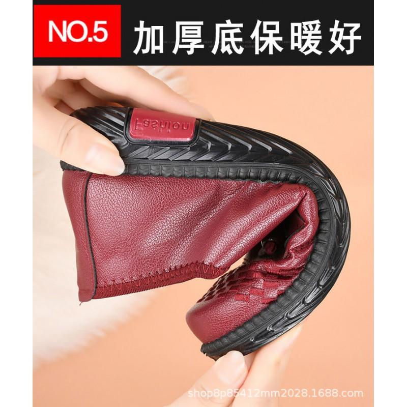 Womens Winter Warm Fleece-Lined Slip-On Boots With Rubber Sole Non-Slip Comfortable Low Heel