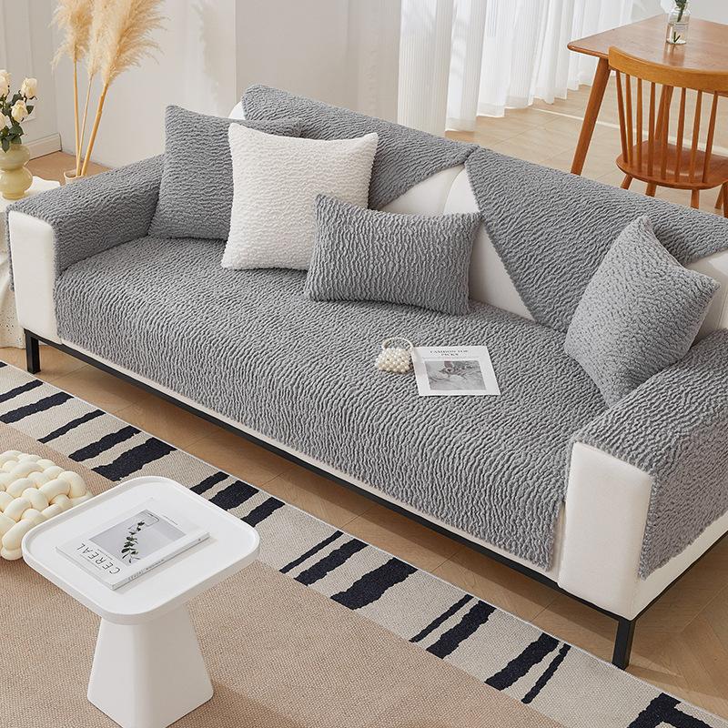 Short Plush Sofa Cushion for All Seasons, Non-slip Living Room Cushion, Thickened Sofa Armrest and Back Cover