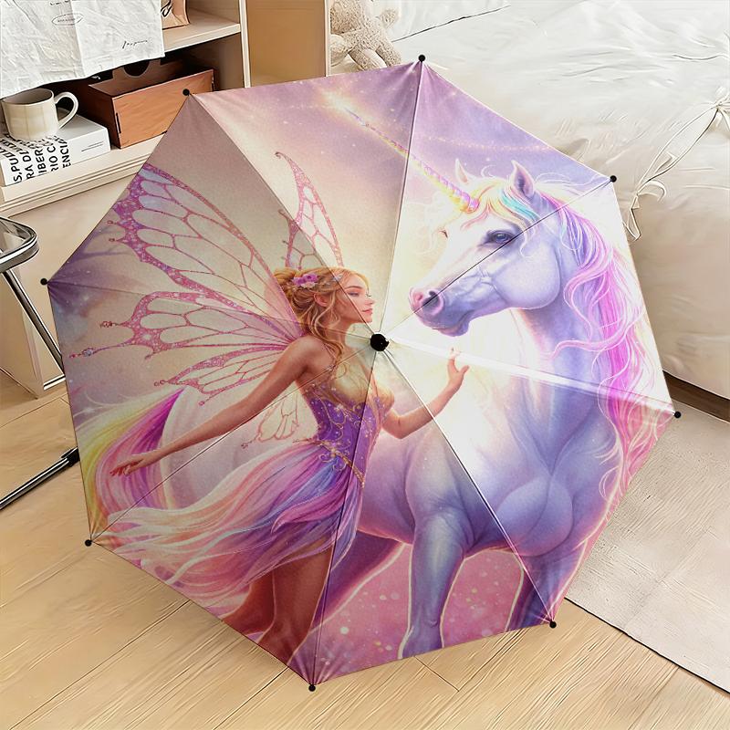1pc Unicorn Twins Umbrella Portable Folding Umbrella Iron Frame Hole Bone Structure Outdoor Home Umbrella
