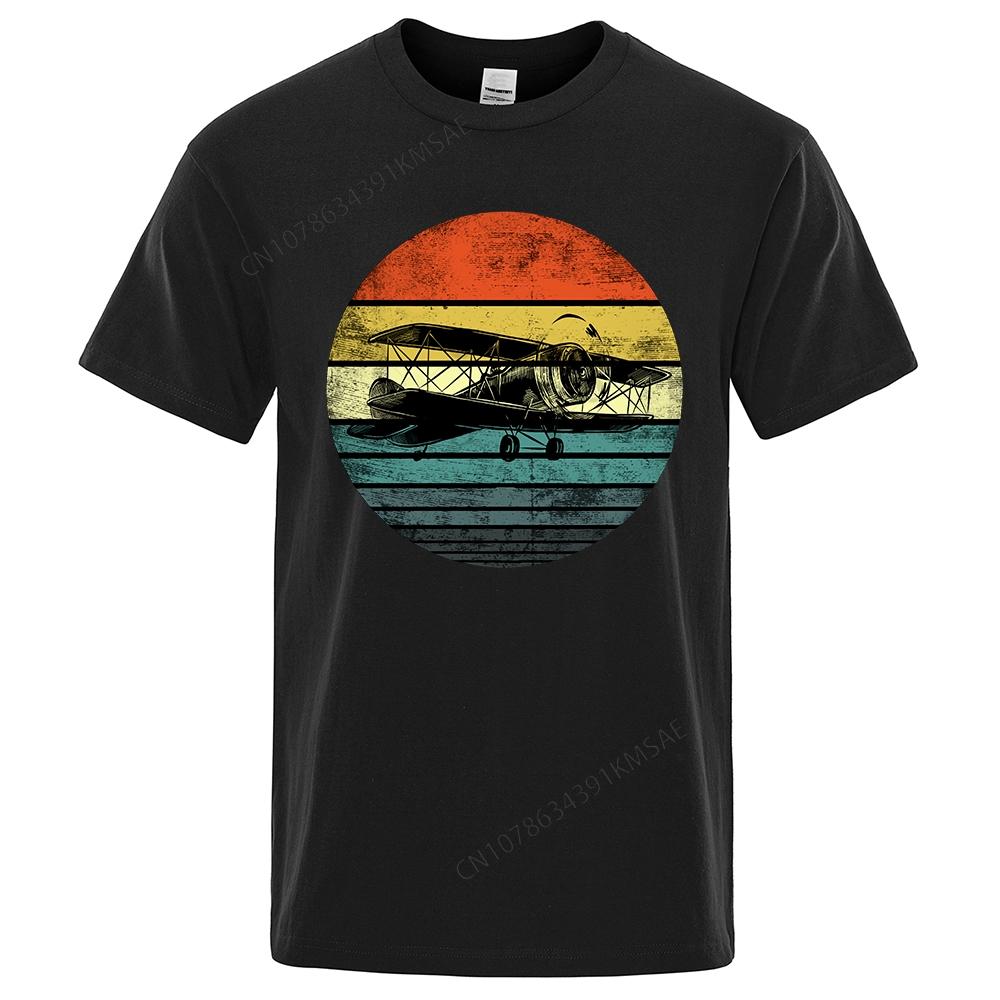 Retro Wwi Fighter Printed T Shirt Men Creativity Tee Clothes T-Shirts Loose Summer Tshirt Cott