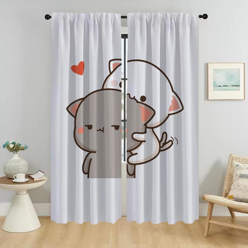 

Кухонные шторы для камеры Персиковый Моти Кот Элегантные шторы для комнаты 2 штуки Тюль для спальни гостиной Шторы-тени Блэкаут W50xH70cmx2pcs-CL
