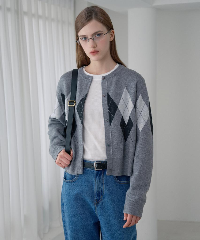 JUCYJUDY Wool Blend Argyle Knit Cardigan Jzkt621D