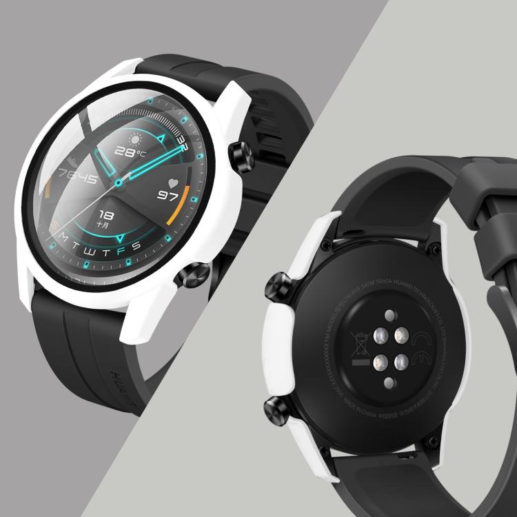 For Huawei Watch GT2 46MM Oil-injected PC Shell +9H Tempered Glass Film Integrated Protective Shell(White)