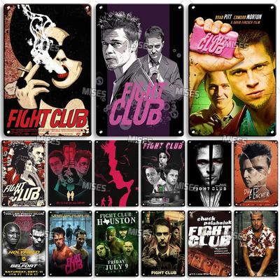 Targa Metallica Fight Club - Omaggio al Film Cult del 1999, Lastra di Latta con Citazione Iconica e Grafica del Poster, Decorazione Murale Retrò Resistente