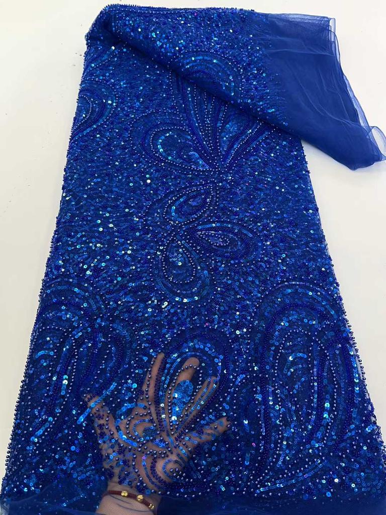 African Lace French Sequin Fabric 2025 High Quality Embroidery Tulle Lace Fabrics With Beaded For Nigeria Wedding Dress Sewing