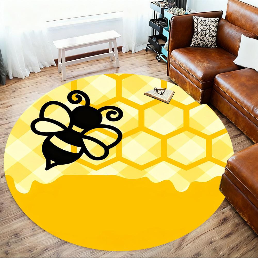 1pc Bee Honeycomb Round Chair mat office Area Rug - Non-Slip, Floor Mat for Office, Bedroom, Ideal home decor gift c0112145
