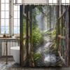 1Pc Shower Curtain - Rustic Window View Into A Lush Forest With A Babbling Brook, Perfect For Bathroom Decoration, Bringing