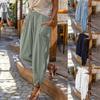 New Women's Cotton Linen Wide Leg Pants, Loose Fit Casual Joggers with Side Pockets and Elastic Cuffs for Spring Summer Beach Wear