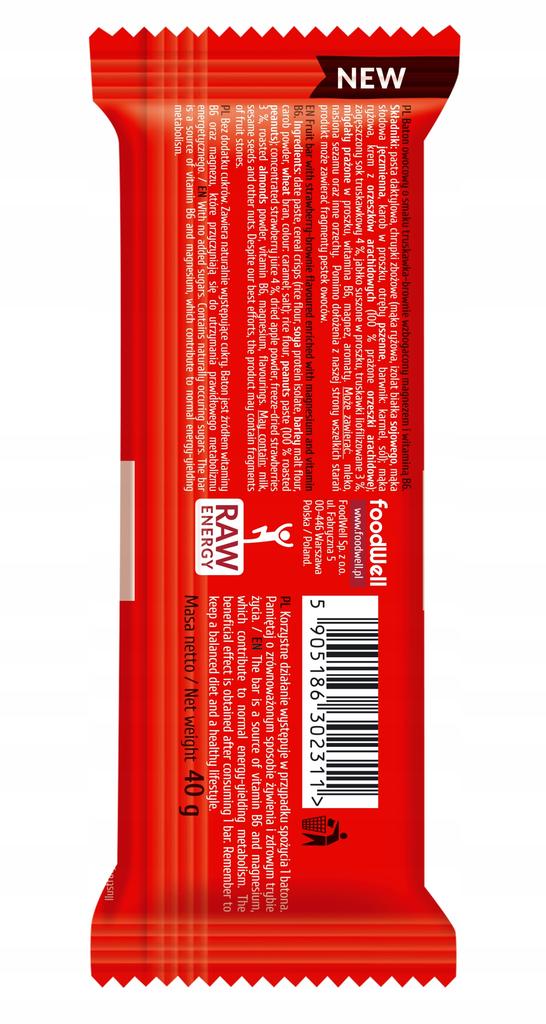 BeRAW Křupavá ovocná jahodová brownie tyčinka 40g NOVINKA