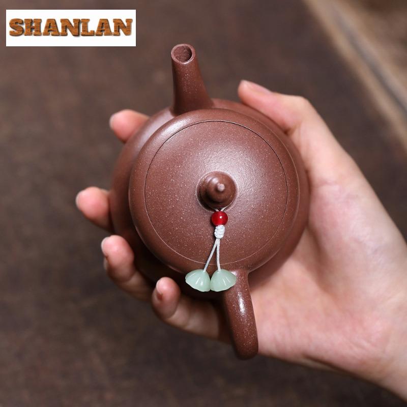 190ml Vintage Yixing Purple Clay Teapots Handmade Gourd Pot Raw Ore Section Mud Kettle Chinese Zisha Tea Set Drinkware Supplies
