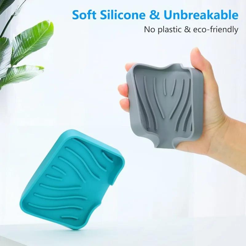 Soft Silicone Soap Holder Easy To Clean Soap Tray Free Punch Drain Rack Anti-slip Sink Tray  for Shower Bathroom Kitchen Tool