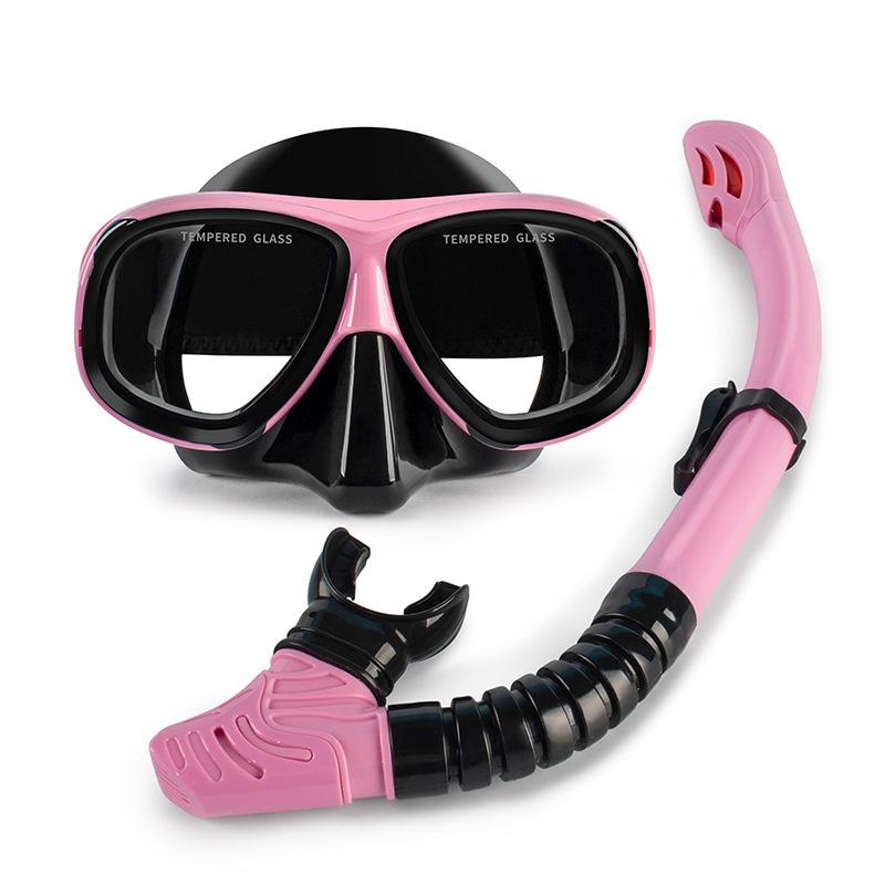 Wave Pro Snorkel Set: Silicone Dry Snorkel & Large Frame Prescription Diving Mask
