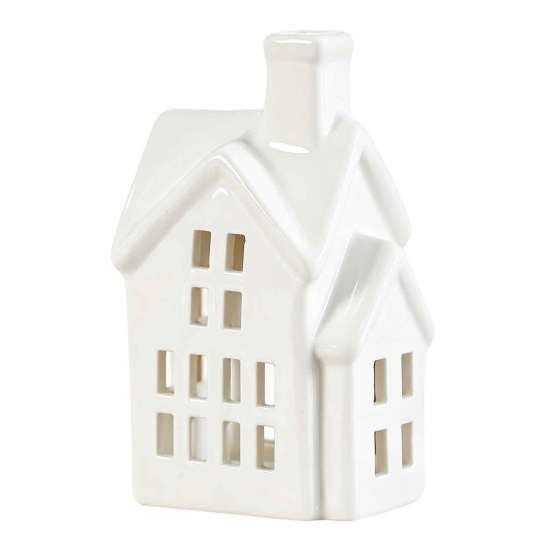 Ceramic House Decor Shape Candle Holder, White Hollow Tea Light Holder Durable Craft Gift Ornament, Artistic Miniature Figurine for Christmas