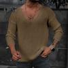 Men Spring Autumn V Neck Long Sleeve Sweater Loose Fit Solid Color Bottoming Pullover Tops Simple Casual Knitting Tee Tops