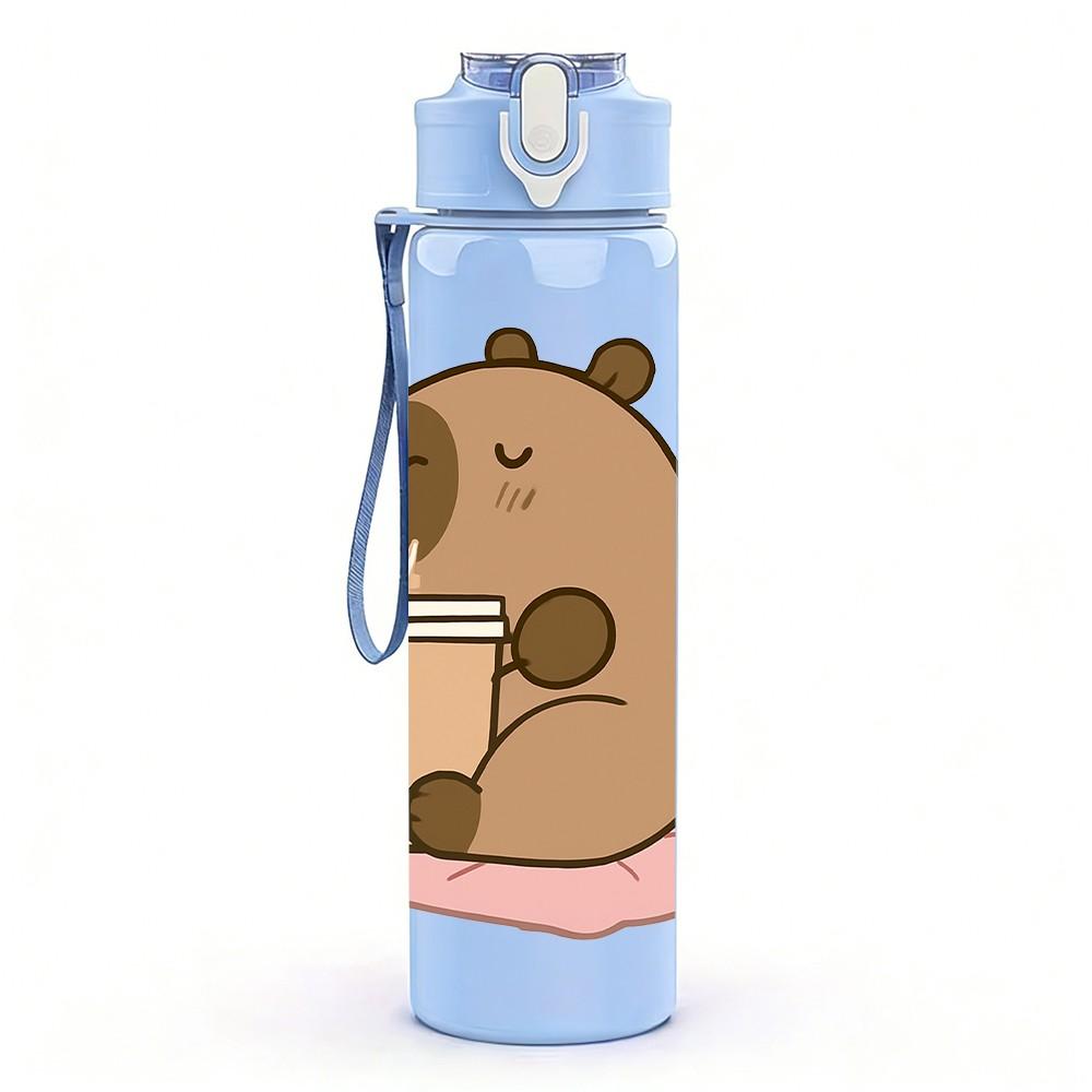 1PC Capybara Animal Relax Flower Print 750ml Color Plastic Sports Water Bottle Leakproof Flip Straw Lid Suitable for Sports Office Home Use