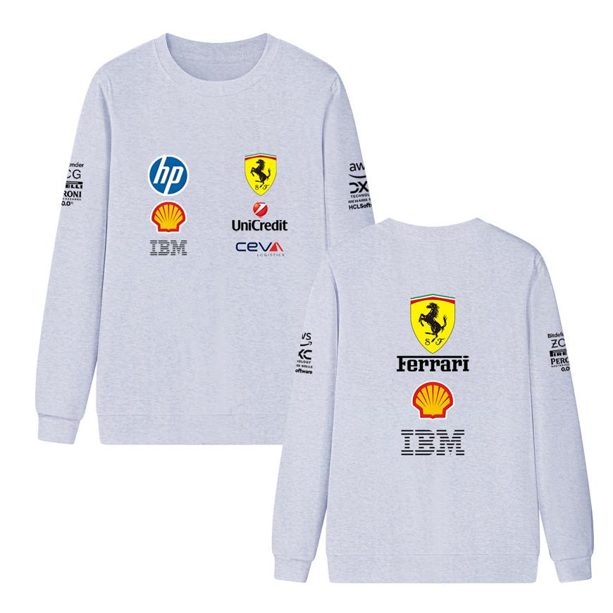 Unisex Damen Herren Frühling und Herbst F1 Ferrari Racing Print Rundhals Sweatshirt Lässig Locker Langarm Pullover Sport Streetwear