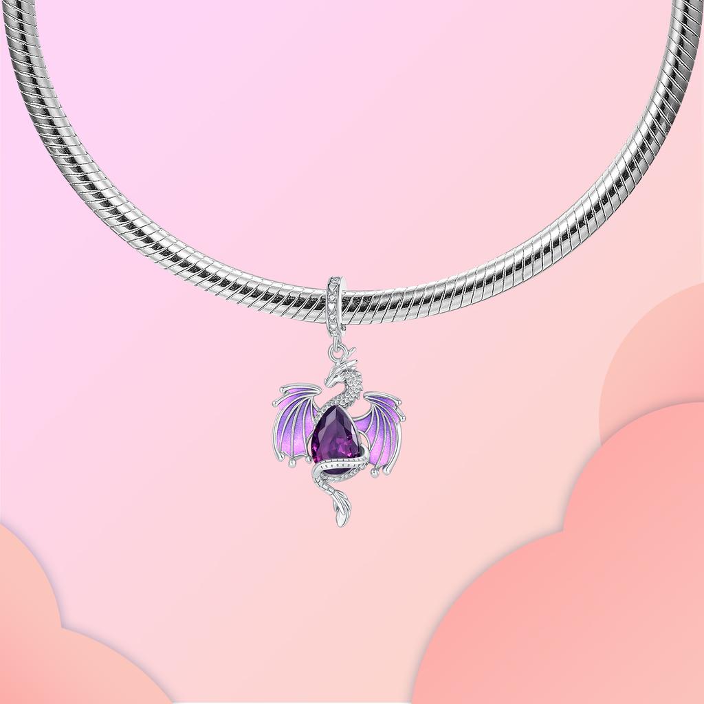 Copper Powerful Purple Dragon Pendants Charms Fits Genuine Charms Bracelet Women DoItYourself Jewellery Gifts