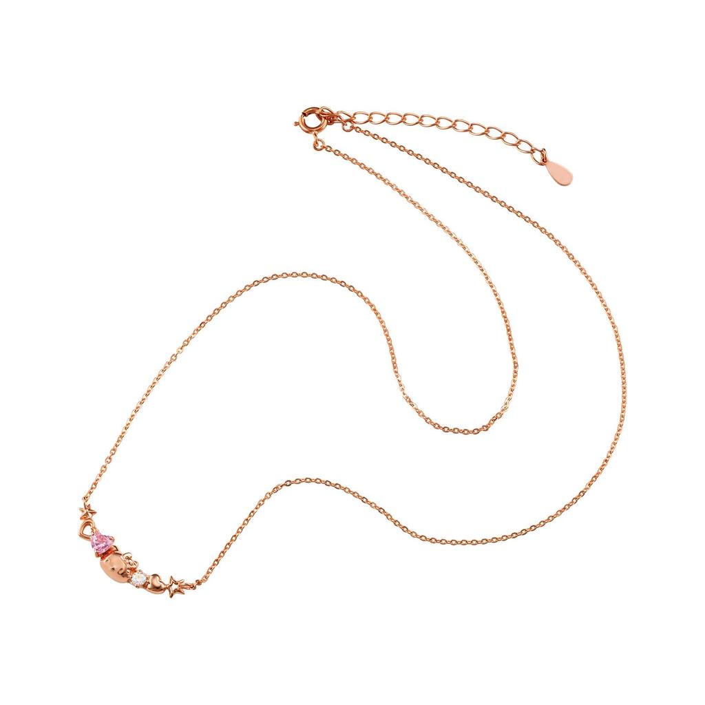 White Clover Hello Kitty 50th Sanrio Silver Cubic Double Necklace, Anniversary, Characters, 925, Zirconia, Heart, Star, Hanging, V-Shape, Pink,