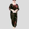 Frühling/Sommer Damen Übergröße Kleid Vintage Bedrucktes Samtkleid Lockerer Rundhalsausschnitt Langes Blumenkleid