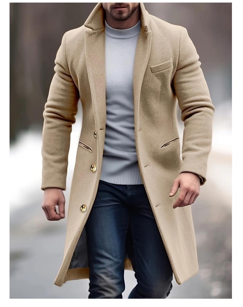 Mittellanger Wollmantel für Herren 2024: Europäischer & Amerikanischer Stil, Schmal geschnittener Anzugkragen, Winter-Windbreaker