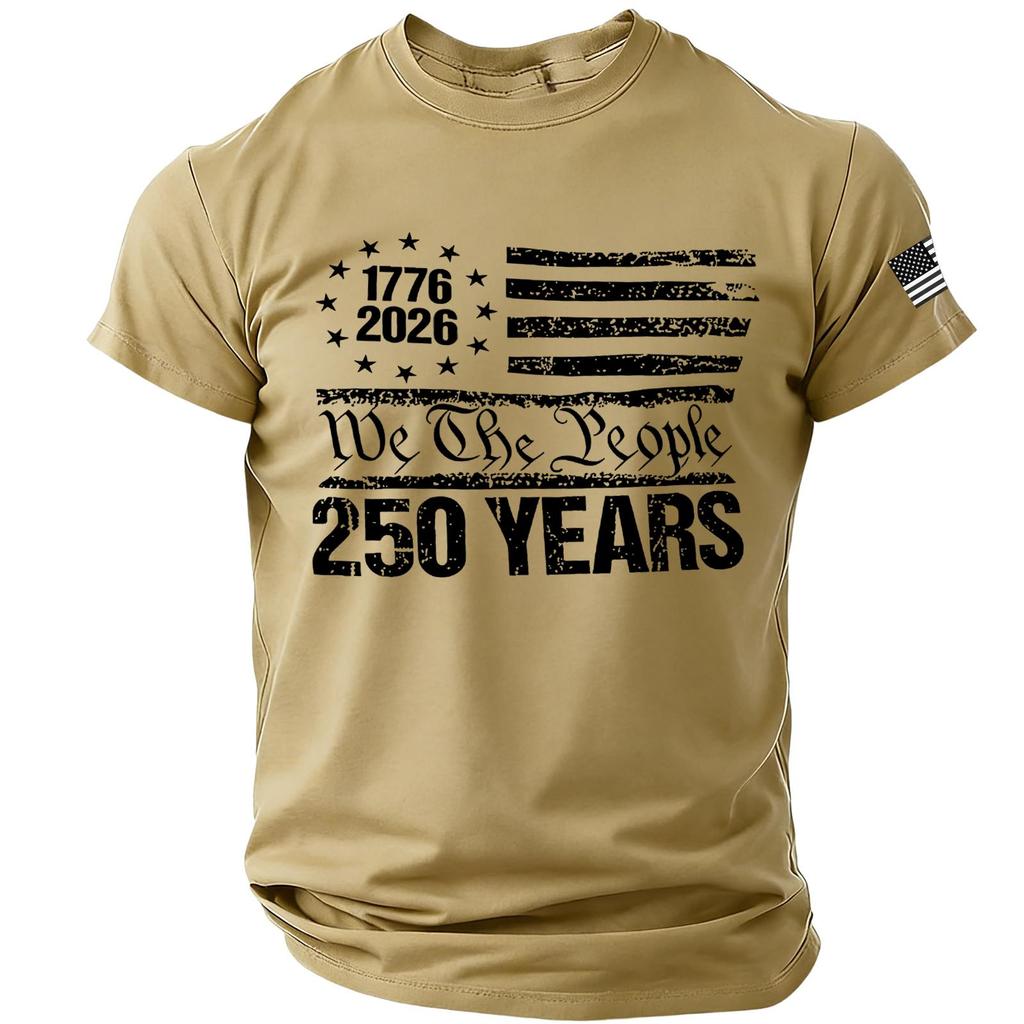 Mens Short Sleeve Crew Neck T Shirt with We The People 250 Years 1776 2026 Flag Graphic Print Casual Fit Top