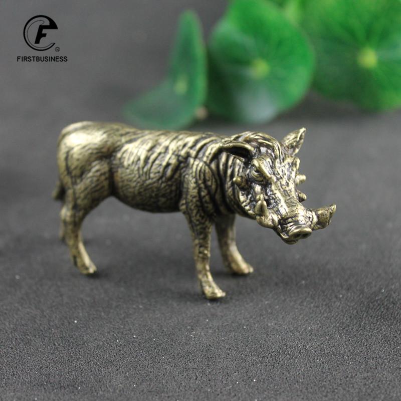 Heavy Brass Wild Boar Statue for Home Decors Retro Figurines Creative Handmade Animal Sculpture Art Bookcase Display Ornaments