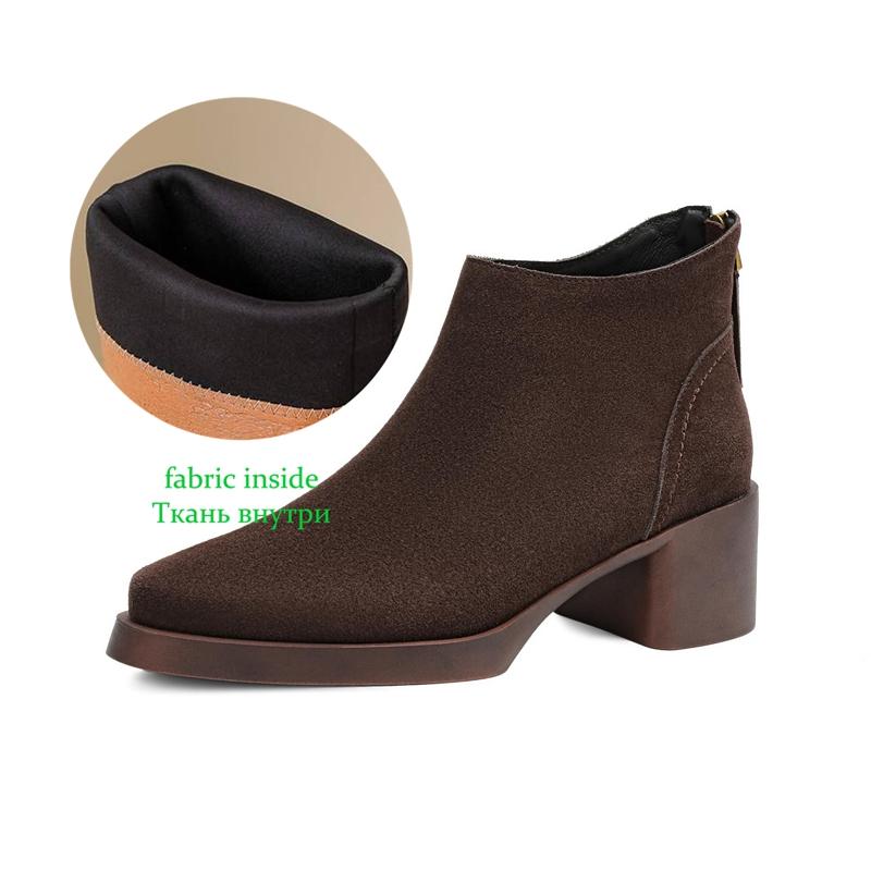 Krazing Pot Коровья замша Нубук Зимние Ботильоны с круглым носком на массивном каблуке Модные женские ботинки на молнии Ретро Элегантные женские ботильоны 41 7830₽