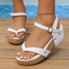 Fashion Clip Toe Wedge Heel Roman Sandals for Women 2025 Summer Thick Sole Beach Shoes Woman White Ankle Strap Chunky Platform Sandalias