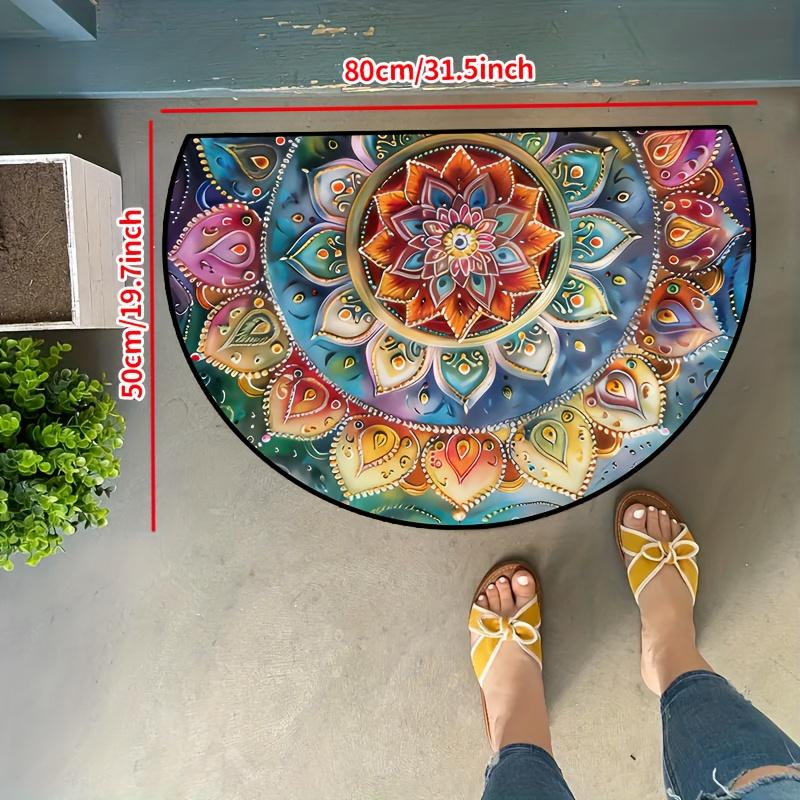 Colorful Ethnic Style Flower Semi-Circular Carpet Soft Non-Slip Decorative Mat 2D Print Aesthetic Rug for Bedroom Balcony Entrance