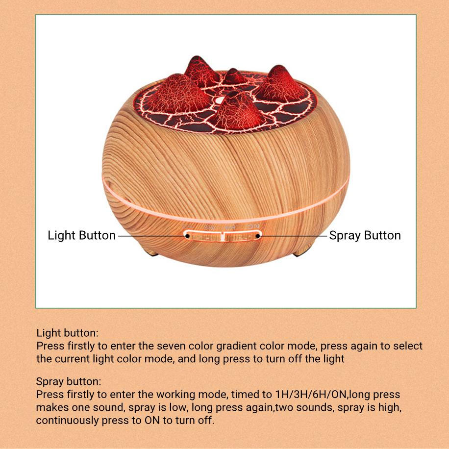 400 ml dálkově ovládaný difuzér esenciálního oleje pro aromaterapii s ledovým světlem sopka ultrazvukový zvlhčovač vzduchu difuzor