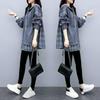 Plaid Stitching Fake Two-piece Long-sleeved Sweater Women's Spring Loose Hooded Mid-length T-shirt Top