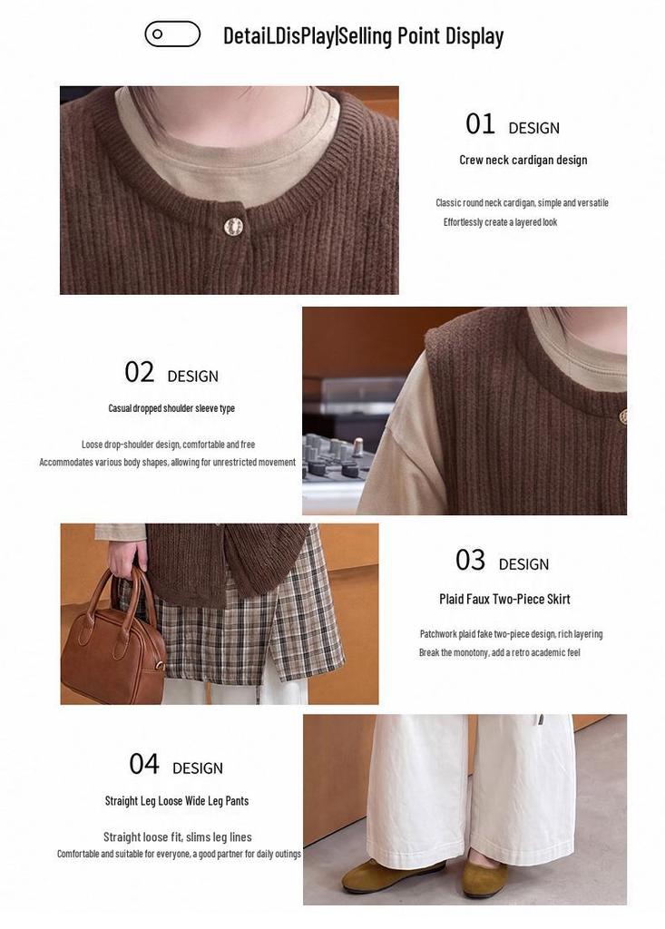 Girls' Korean Style Autumn Set: Vest with Plaid Ruffle, Wide-Leg Pants, Three-Piece 2026