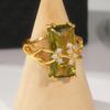 Vintage Inlaid Green CZ Women's Ring Classic Gold Color Hand Carving Branch Daily Wear Party Jewelry Anniversary Gift
