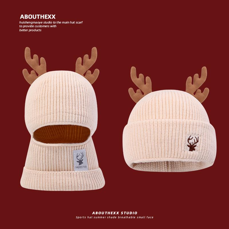 Cute Hats for Autumn and Winter Women's Fleece and Thickened Christmas Gifts  Antler Woolen Hats  Knitted Warm Balacrafas