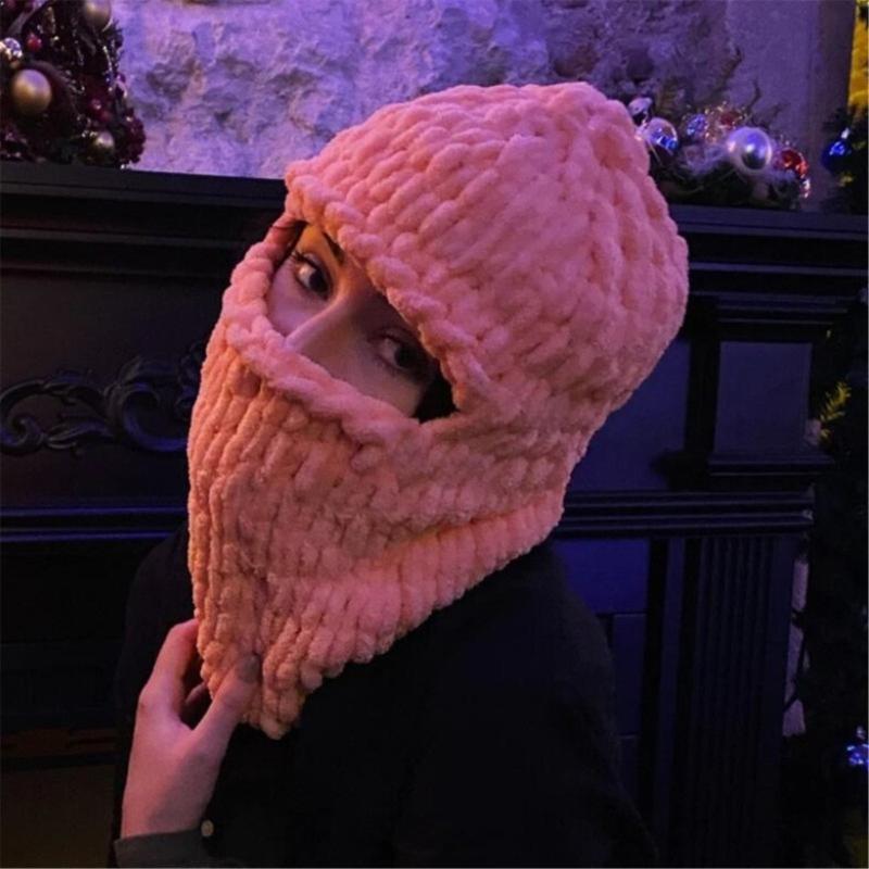 Knit Face Cover Hat Soft Plush Balaclava Cap for Women Winter Warm Mask Hat Adult Outdoor Activity Camping Cycling Cap