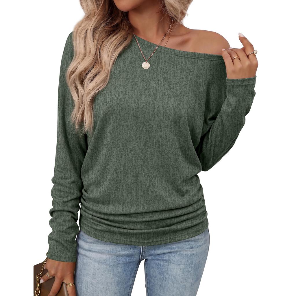 Maglione Casual da Donna a Maniche Lunghe con Orlo Pieghettato
