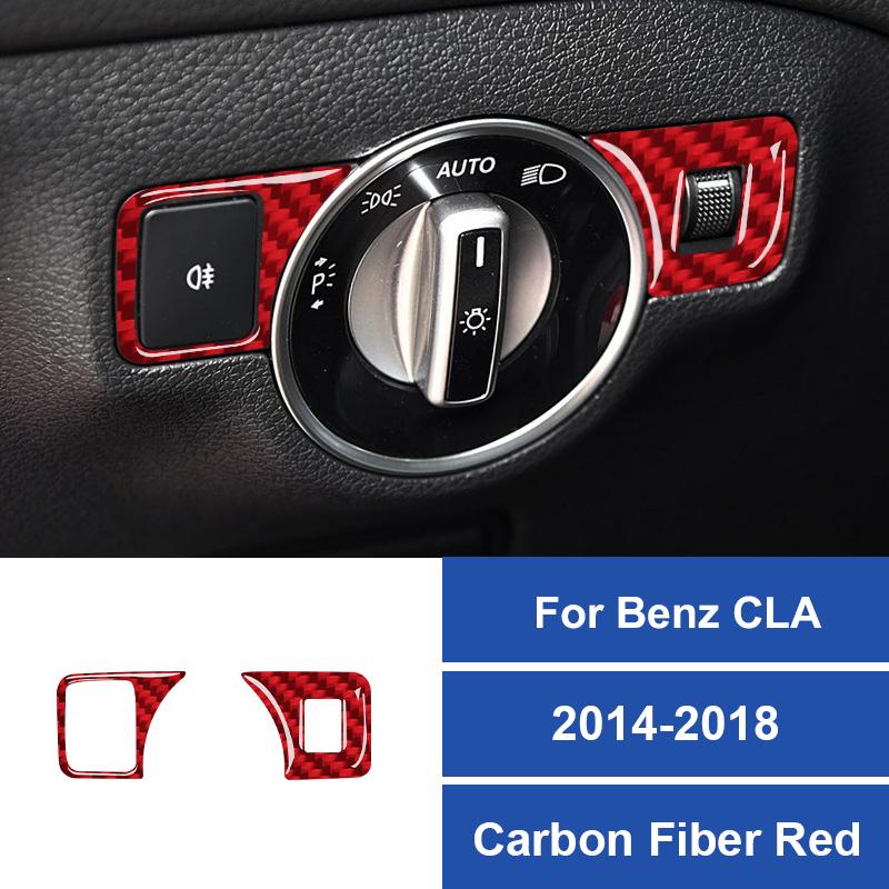 Real Carbon Fiber For Mercedes Benz CLA 2014-2018 Car Headlight Adjustment Button Decoration Sticker Car Interior Accessories