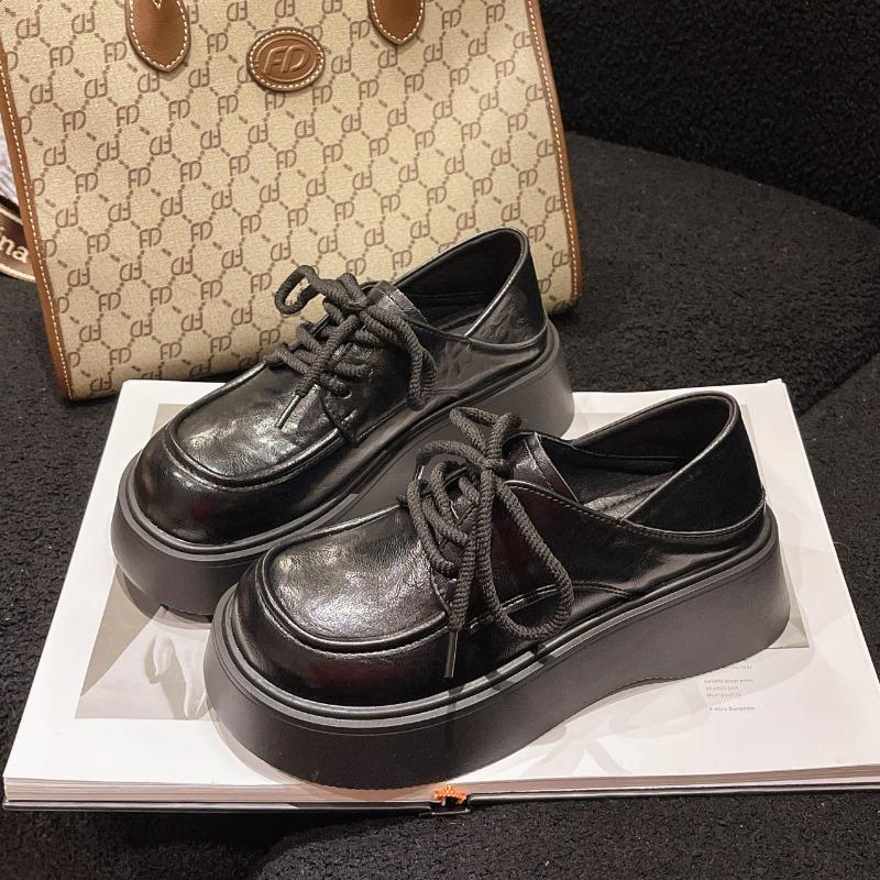 

Черные британские маленькие кожаные туфли женские новые весенне-осенние универсальные ретро туфли Мэри Джейн на платформе 35 чёрный