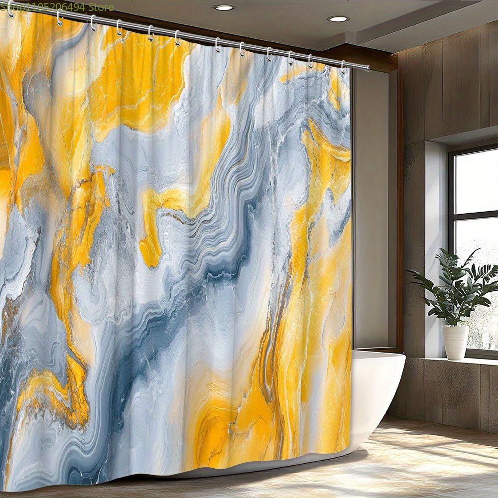 1pc Swirling Yellow and Gray Abstract Shower Curtain, Vibrant Yellow Gray Fluid Patterns, Dynamic Texture 3D Effect, Smooth La